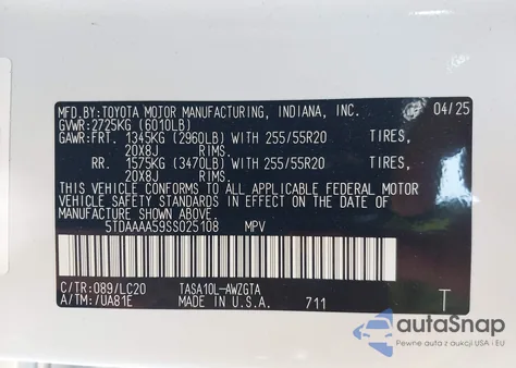 2025 Toyota Grand Highlander Limited from USA, damaged, VIN 5TDAAAA59SS025108